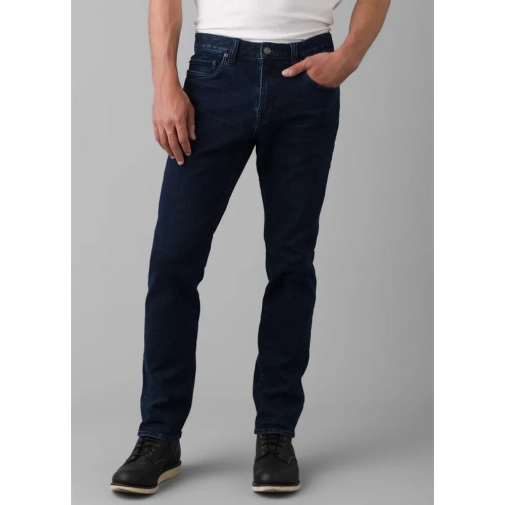 PrAna Hillgard Jean Dark Ozone Wash Straight Leg Standard Fit Mens 40/32 Stretch